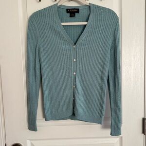Brooks Brothers Light Blue Ribbed Silk/Cashmere Blend Cardigan Sweater